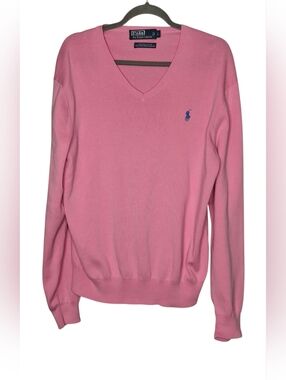 Polo Ralph Lauren 100% Cotton V Neck Pullover Sweater Pink - Men's L
